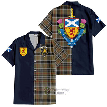 Thomson Camel Tartan Short Sleeve Button Shirt Alba with Scottish Lion Royal Arm Half Style