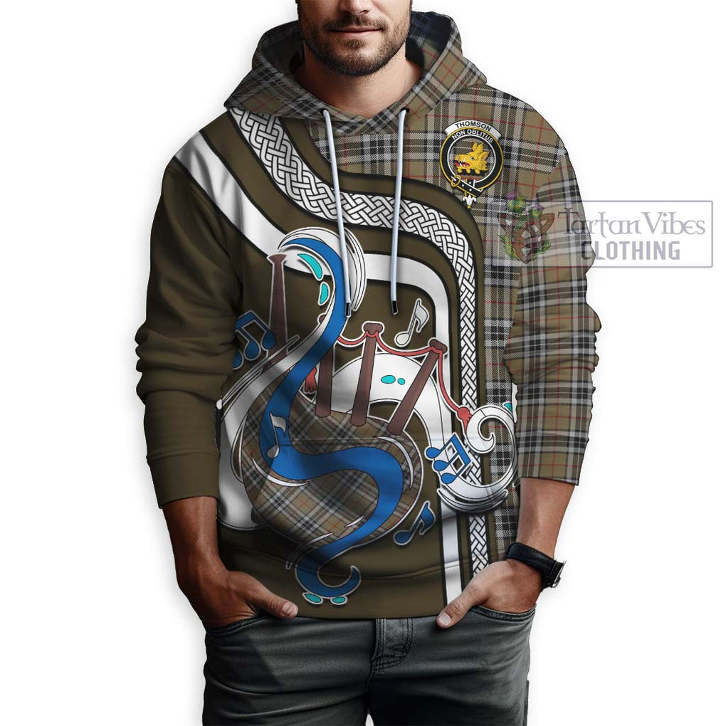 Thomson Camel Tartan Hoodie with Epic Bagpipe Style Zip Hoodie - Tartanvibesclothing Shop