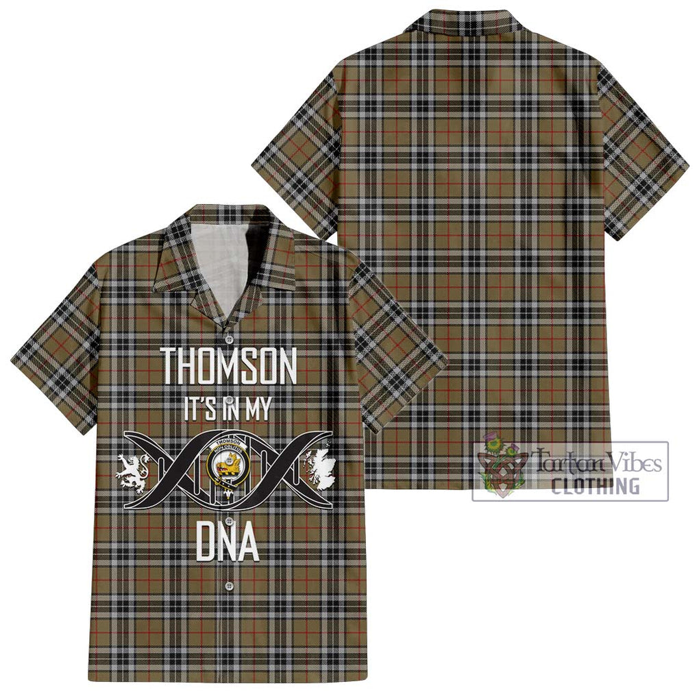 Thomson Camel Tartan Short Sleeve Button Shirt with Family Crest DNA In Me Style Kid - Tartanvibesclothing Shop