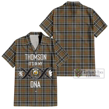 Thomson Camel Tartan Short Sleeve Button Shirt with Family Crest DNA In Me Style