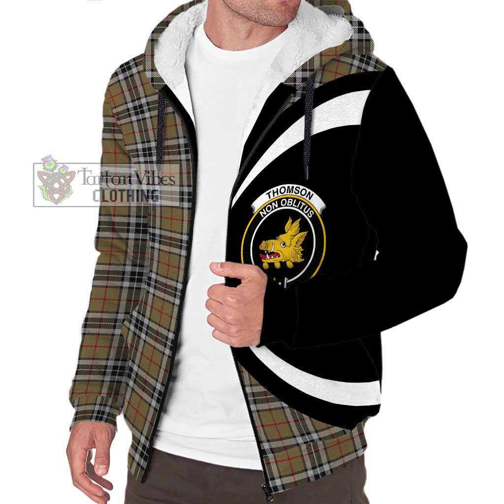 Thomson Camel Tartan Sherpa Hoodie with Family Crest Circle Style Unisex S - Tartan Vibes Clothing