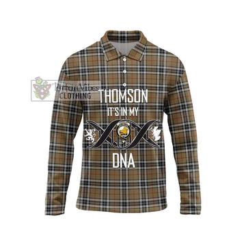 Thomson Camel Tartan Long Sleeve Polo Shirt with Family Crest DNA In Me Style