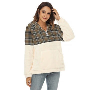 Thomson Camel Tartan Women's Borg Fleece Hoodie With Half Zip