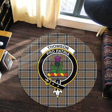 Thomson Camel Tartan Round Rug with Family Crest