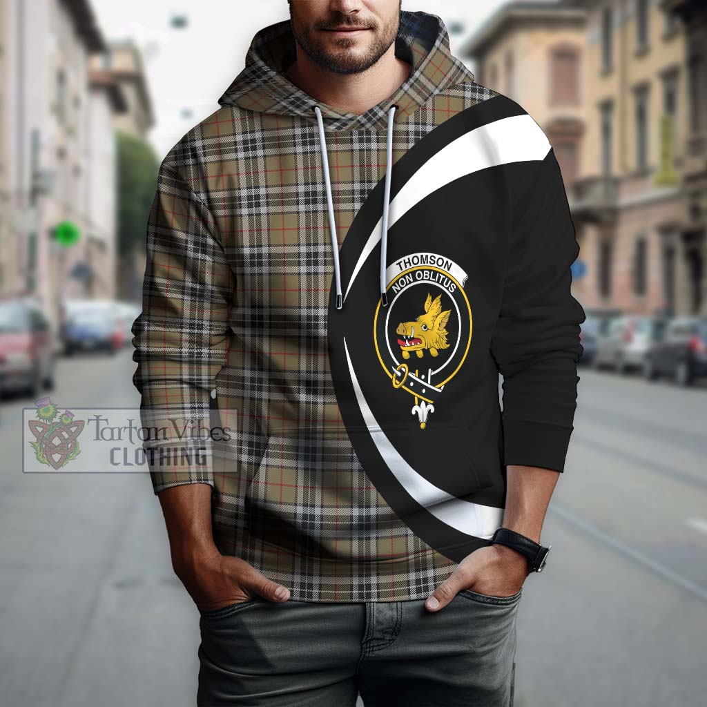 Thomson Camel Tartan Hoodie with Family Crest Circle Style Zip Hoodie - Tartan Vibes Clothing