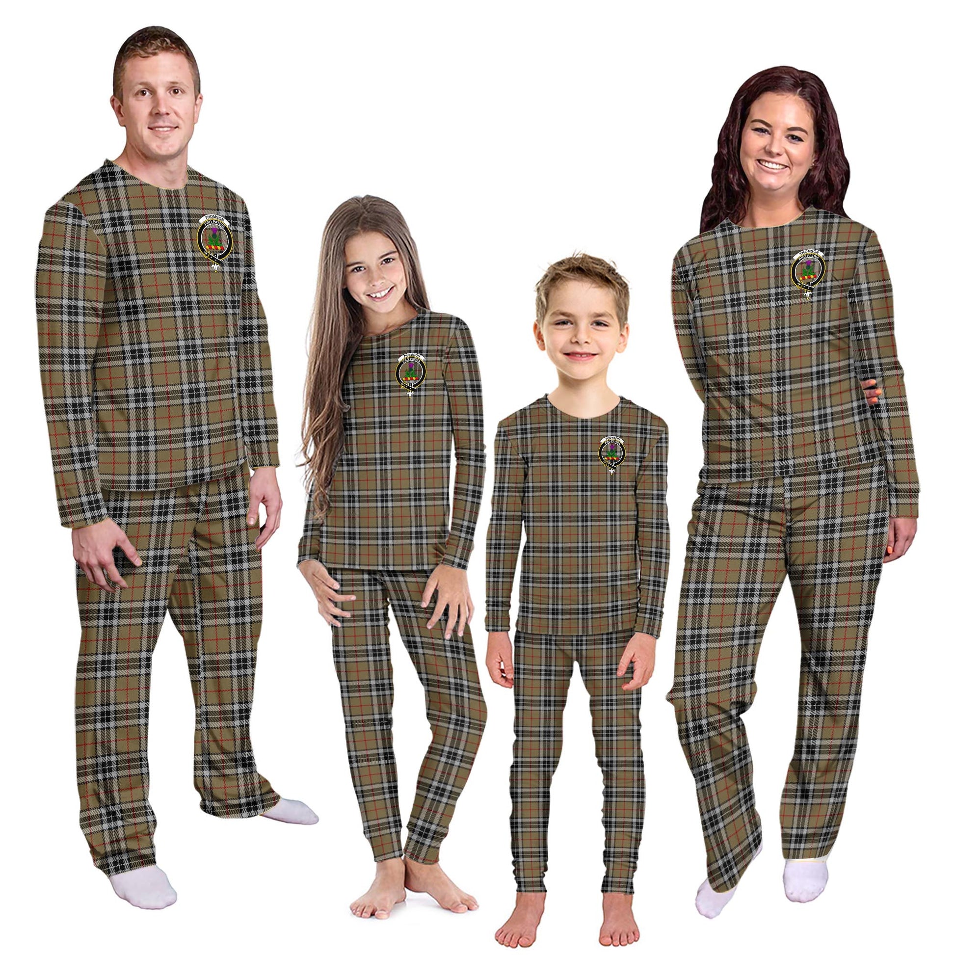 Thomson Camel Tartan Pajamas Family Set with Family Crest - Tartanvibesclothing