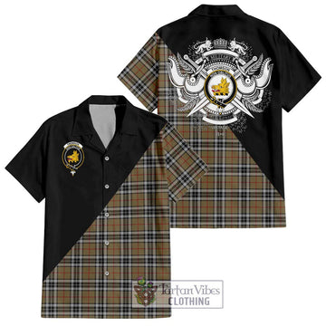 Thomson Camel Tartan Short Sleeve Button Shirt with Family Crest and Military Logo Style