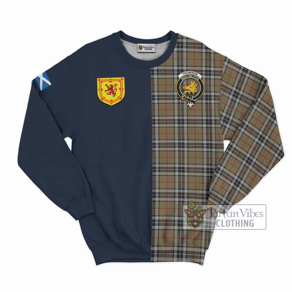 Tartan Vibes Clothing Thomson Camel Tartan Sweatshirt with Scottish Lion Royal Arm Half Style