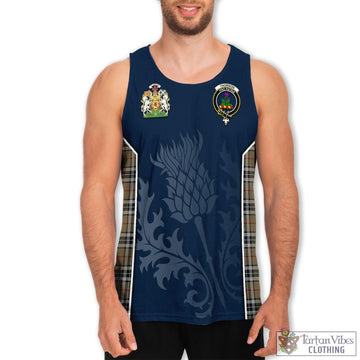 Thomson Camel Tartan Men's Tanks Top with Family Crest and Scottish Thistle Vibes Sport Style