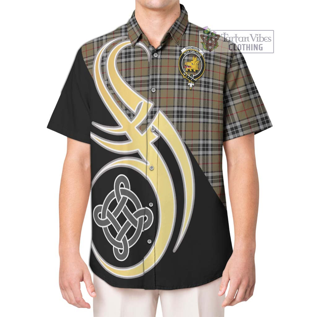 Thomson Camel Tartan Short Sleeve Button Shirt with Family Crest and Celtic Symbol Style Kid - Tartan Vibes Clothing