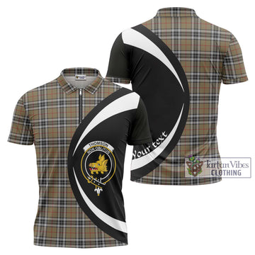 Thomson Camel Tartan Zipper Polo Shirt with Family Crest Circle Style