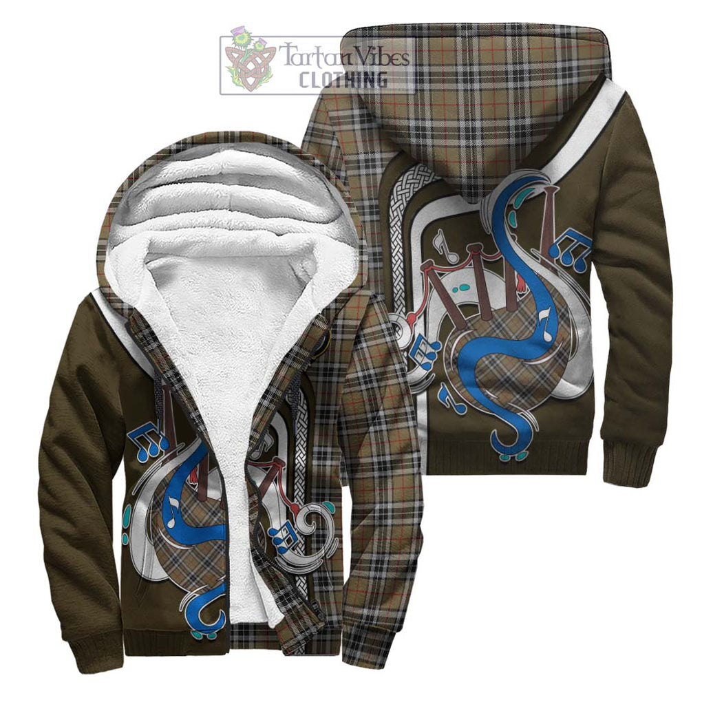 Thomson Camel Tartan Sherpa Hoodie with Epic Bagpipe Style Unisex S - Tartanvibesclothing Shop