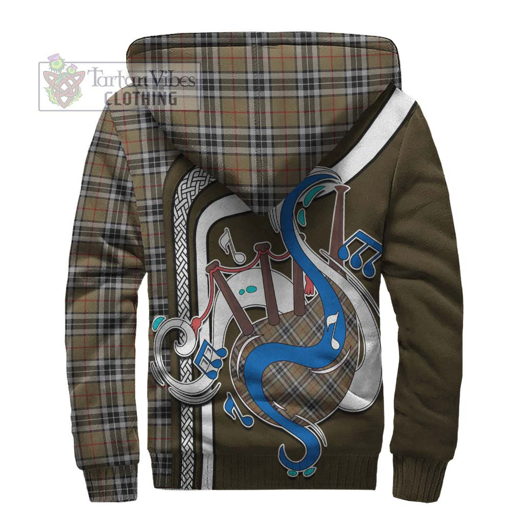 Thomson Camel Tartan Sherpa Hoodie with Epic Bagpipe Style - Tartanvibesclothing Shop