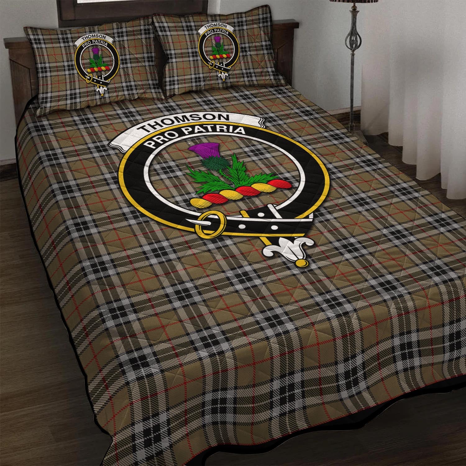 Thomson Camel Tartan Quilt Bed Set with Family Crest - Tartan Vibes Clothing