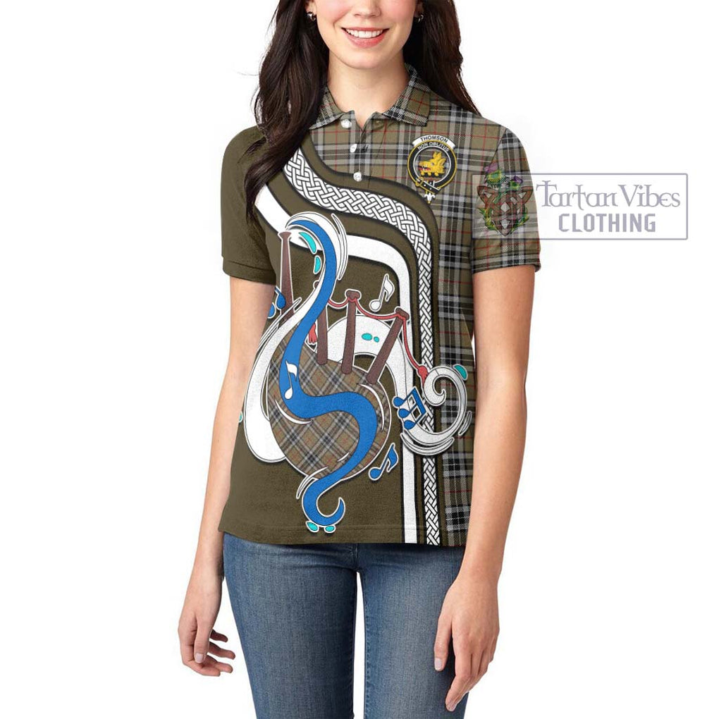 Thomson Camel Tartan Women's Polo Shirt with Epic Bagpipe Style - Tartanvibesclothing Shop