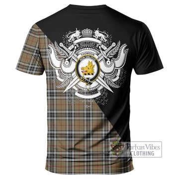 Thomson Camel Tartan T-Shirt with Family Crest and Military Logo Style