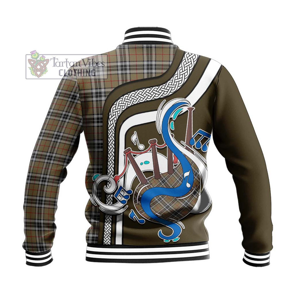 Tartan Vibes Clothing Thomson Camel Tartan Baseball Jacket with Epic Bagpipe Style