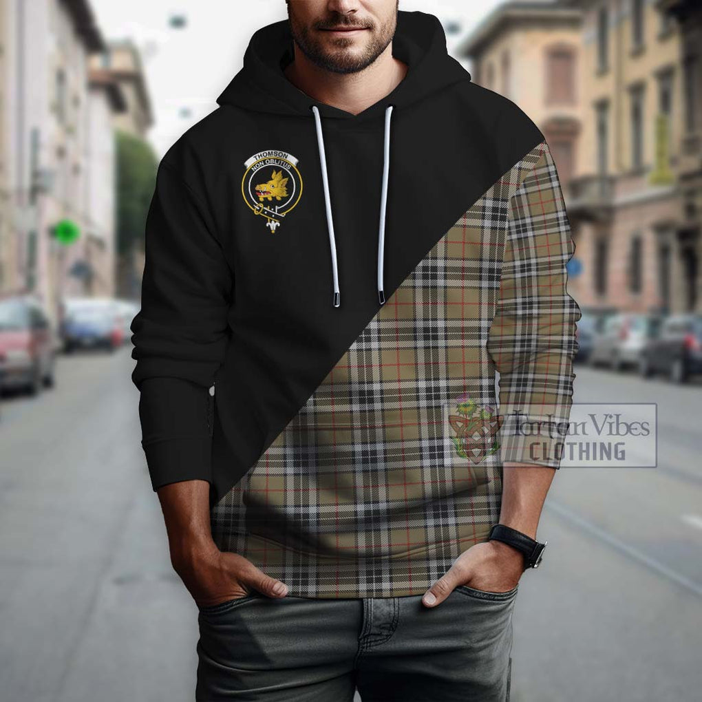 Thomson Camel Tartan Hoodie with Family Crest and Military Logo Style - Tartanvibesclothing Shop