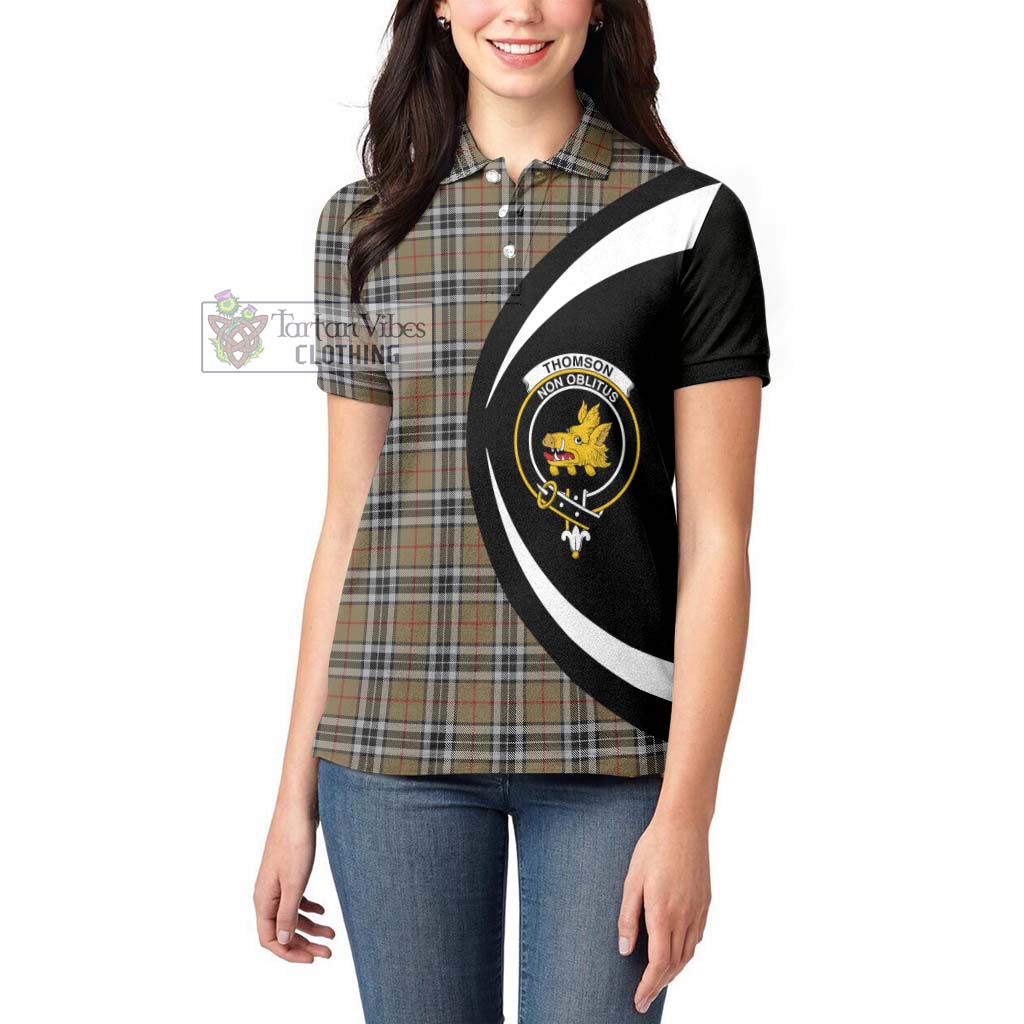 Thomson Camel Tartan Women's Polo Shirt with Family Crest Circle Style - Tartan Vibes Clothing