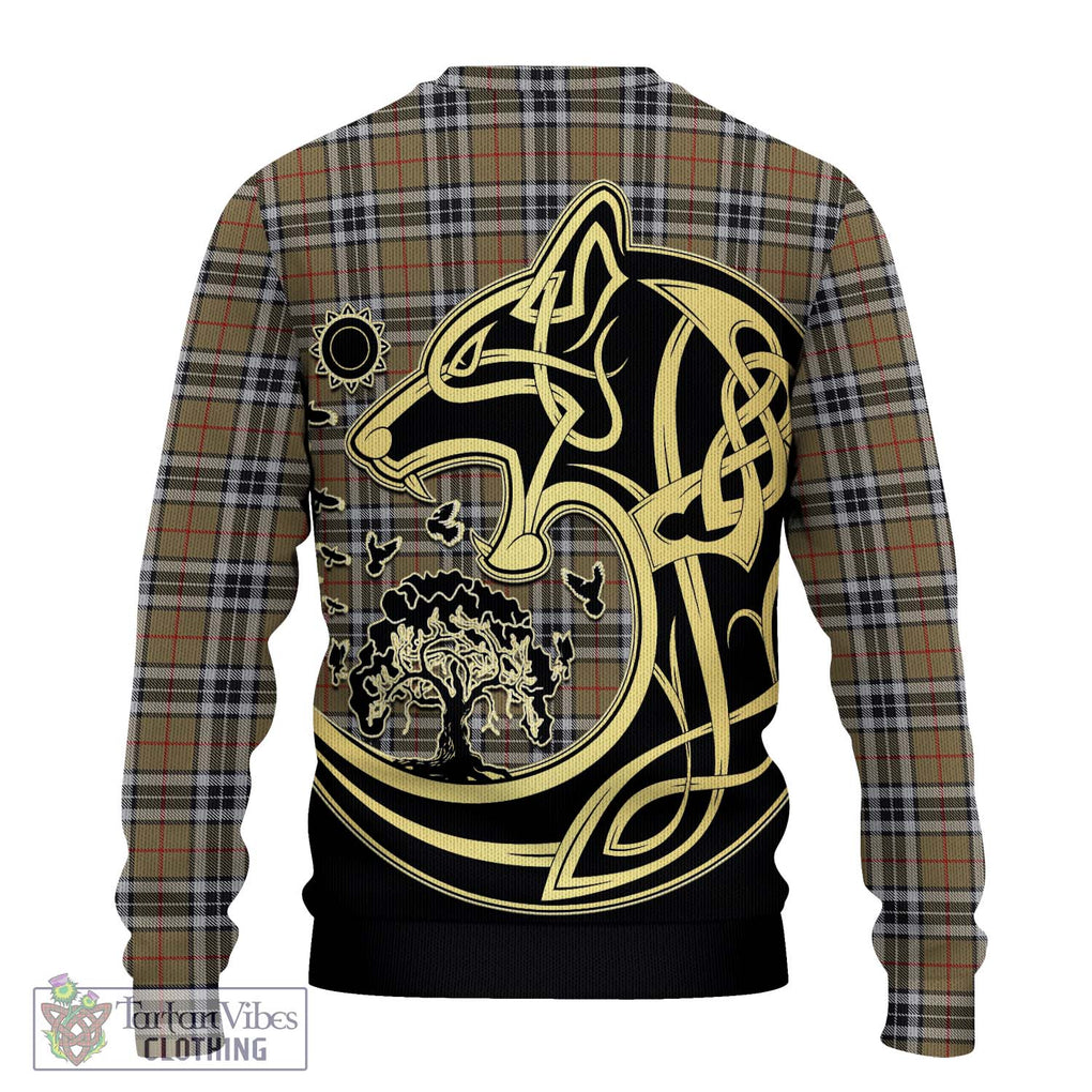 Thomson Camel Tartan Knitted Sweater with Family Crest Celtic Wolf Style - Tartan Vibes Clothing