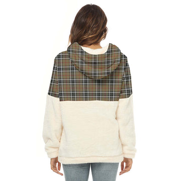 Thomson Camel Tartan Women's Borg Fleece Hoodie With Half Zip