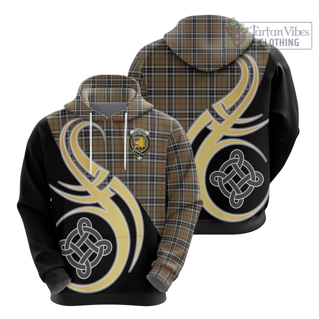 Thomson Camel Tartan Hoodie with Family Crest and Celtic Symbol Style - Tartan Vibes Clothing