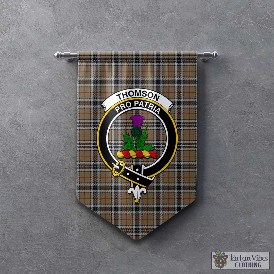 Tartan Vibes Clothing Thomson Camel Tartan Gonfalon, Tartan Banner with Family Crest