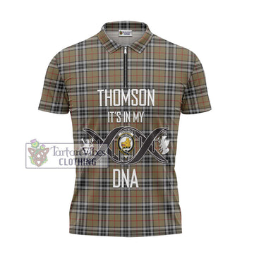 Thomson Camel Tartan Zipper Polo Shirt with Family Crest DNA In Me Style