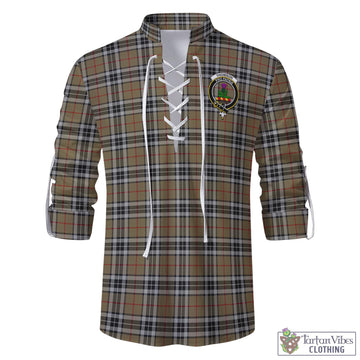 Thomson Camel Tartan Men's Scottish Traditional Jacobite Ghillie Kilt Shirt with Family Crest