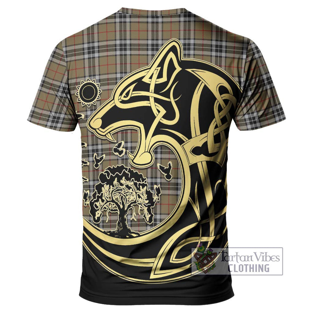 Thomson Camel Tartan T-Shirt with Family Crest Celtic Wolf Style - Tartan Vibes Clothing