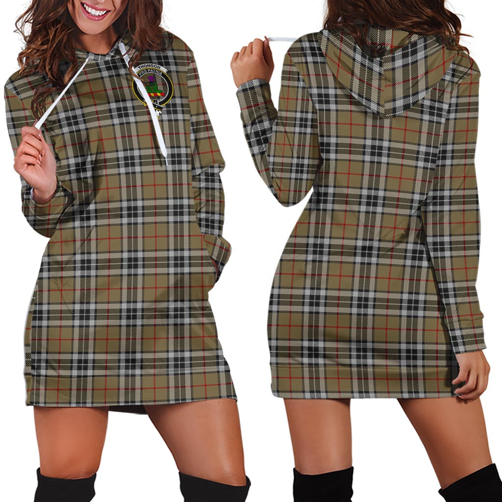 Thomson Camel Tartan Hoodie Dress with Family Crest - Tartan Vibes Clothing