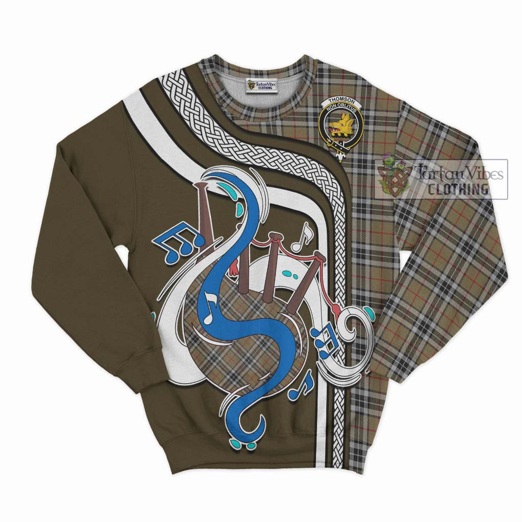 Tartan Vibes Clothing Thomson Camel Tartan Sweatshirt with Epic Bagpipe Style