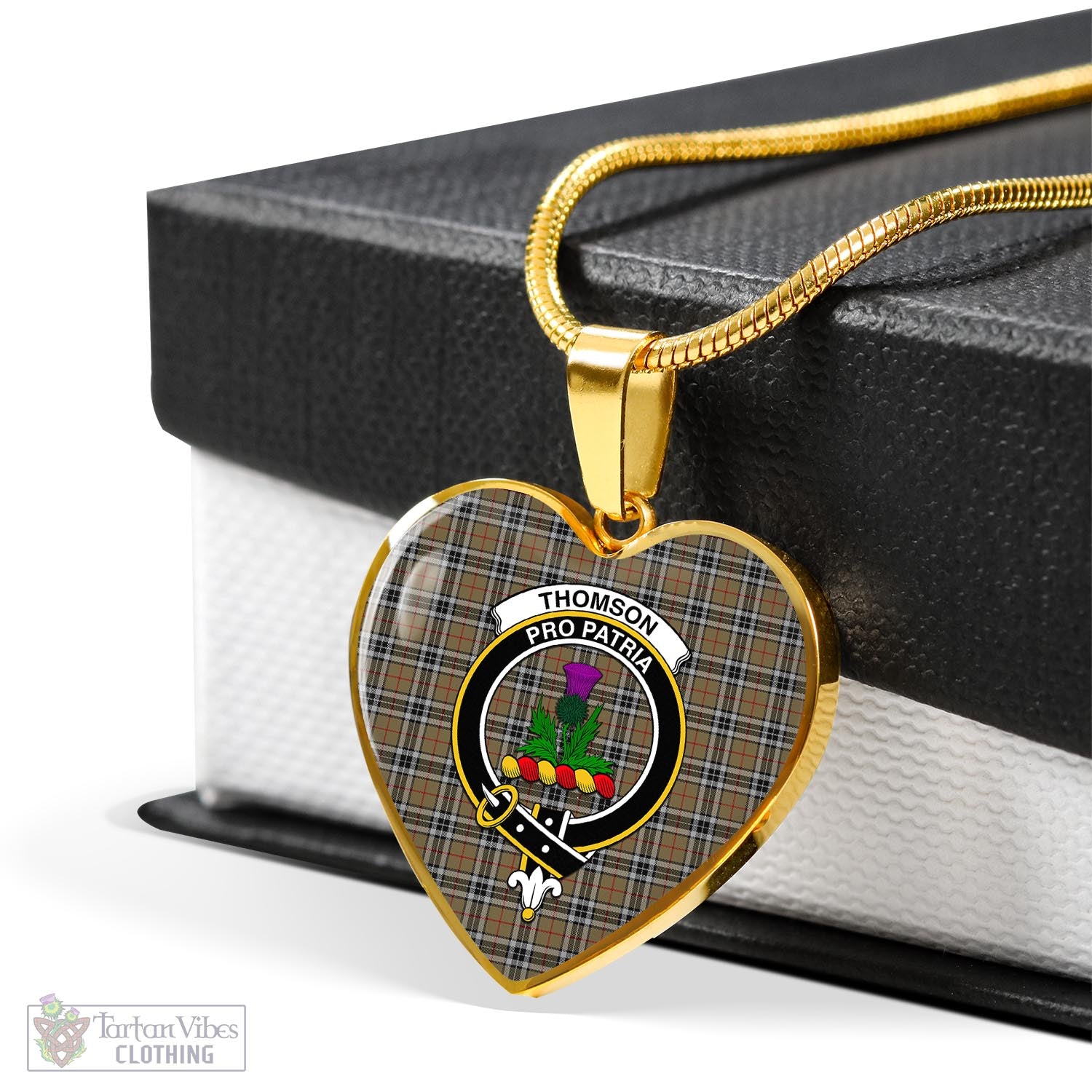 Tartan Vibes Clothing Thomson Camel Tartan Heart Necklace with Family Crest