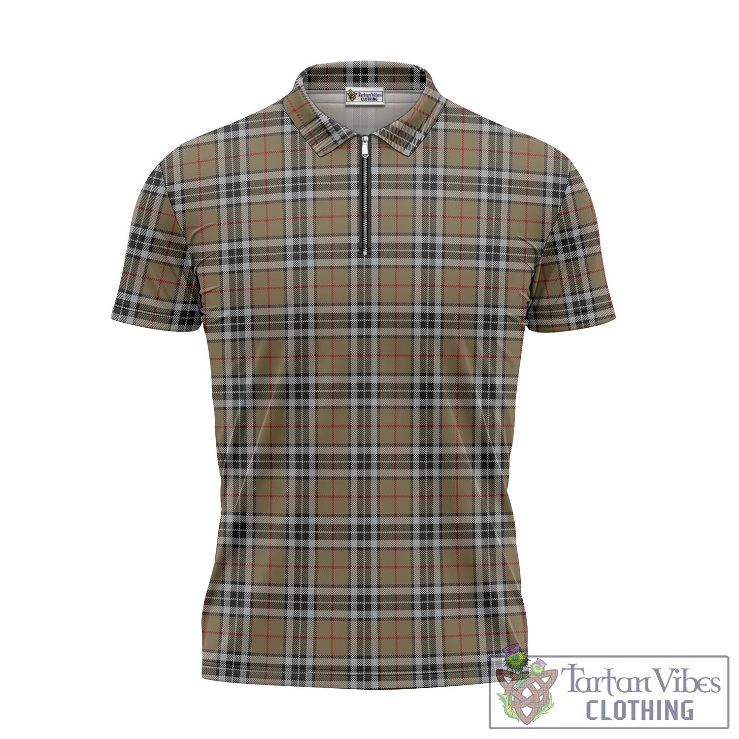 Tartan Vibes Clothing Thomson Camel Tartan Zipper Polo Shirt