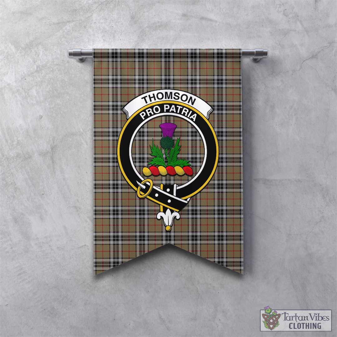 Tartan Vibes Clothing Thomson Camel Tartan Gonfalon, Tartan Banner with Family Crest