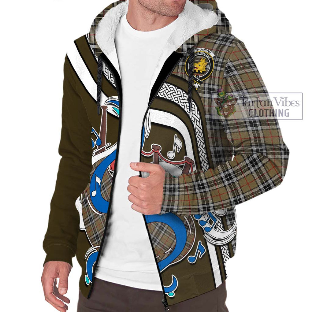 Thomson Camel Tartan Sherpa Hoodie with Epic Bagpipe Style Unisex - Tartanvibesclothing Shop