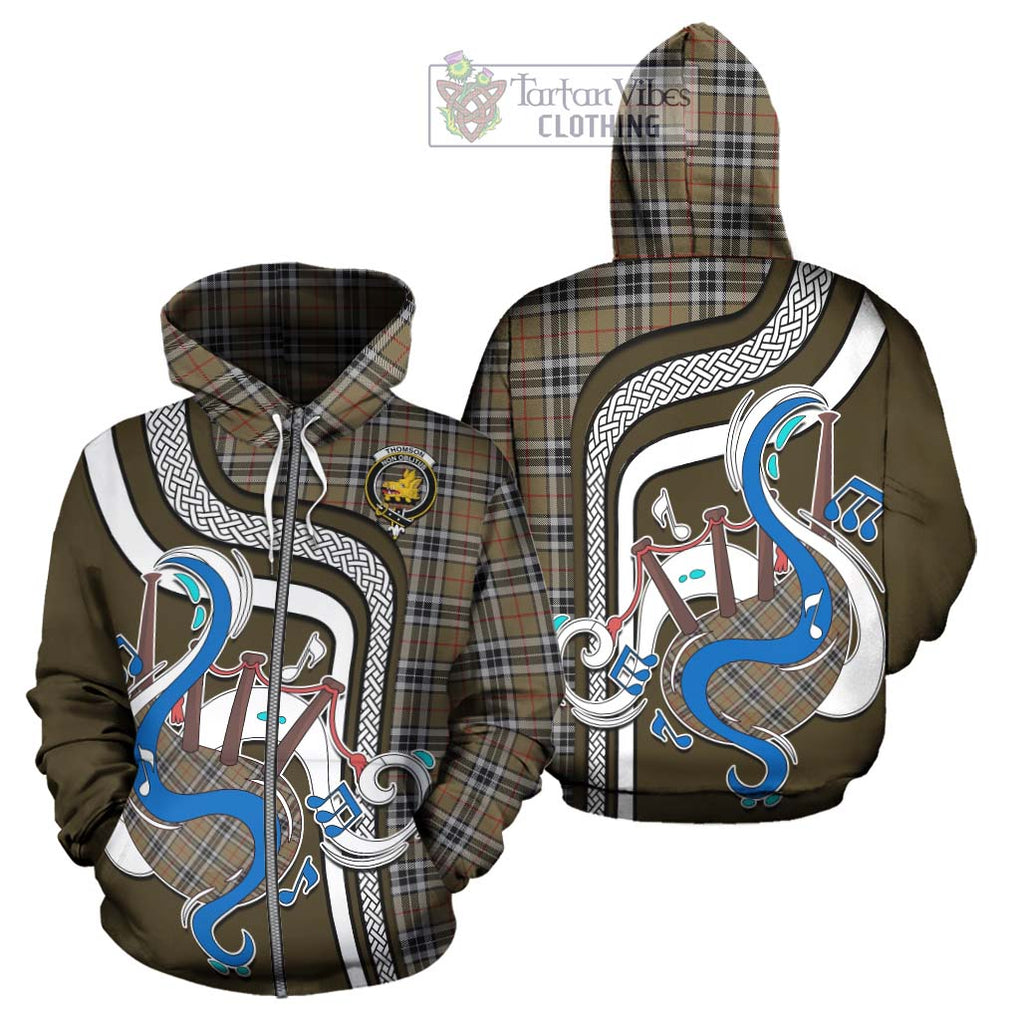 Thomson Camel Tartan Hoodie with Epic Bagpipe Style - Tartanvibesclothing Shop