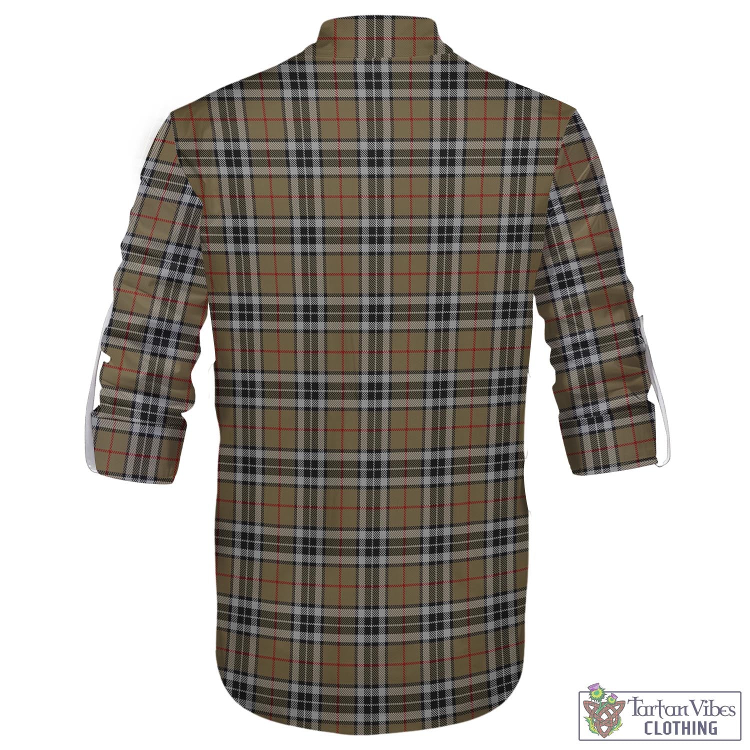 Tartan Vibes Clothing Thomson Camel Tartan Men's Scottish Traditional Jacobite Ghillie Kilt Shirt with Family Crest