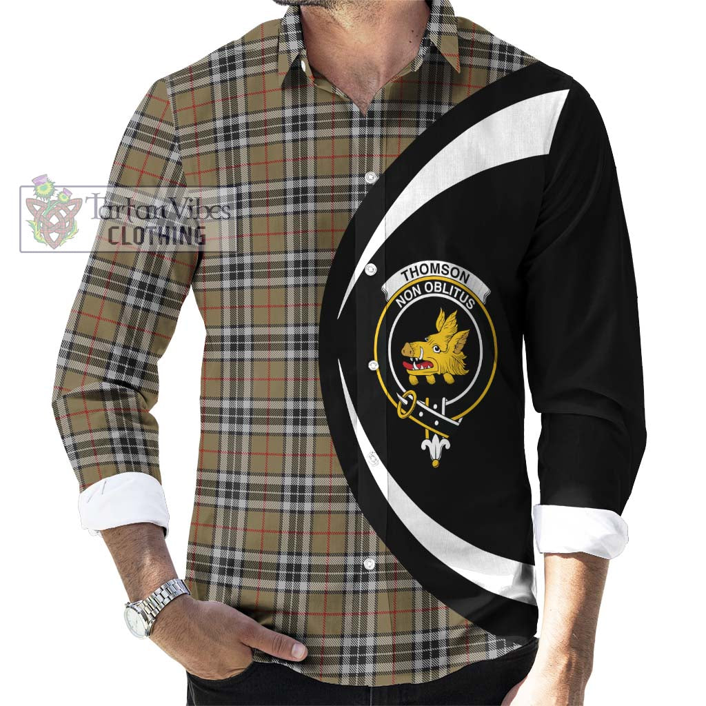 Thomson Camel Tartan Long Sleeve Button Up with Family Crest Circle Style - Tartan Vibes Clothing