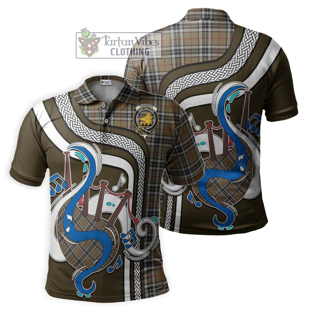 Tartan Vibes Clothing Thomson Camel Tartan Polo Shirt with Epic Bagpipe Style