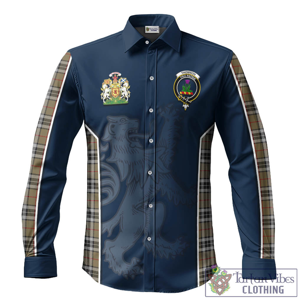 Thomson Camel Tartan Long Sleeve Button Up Shirt with Family Crest and Lion Rampant Vibes Sport Style