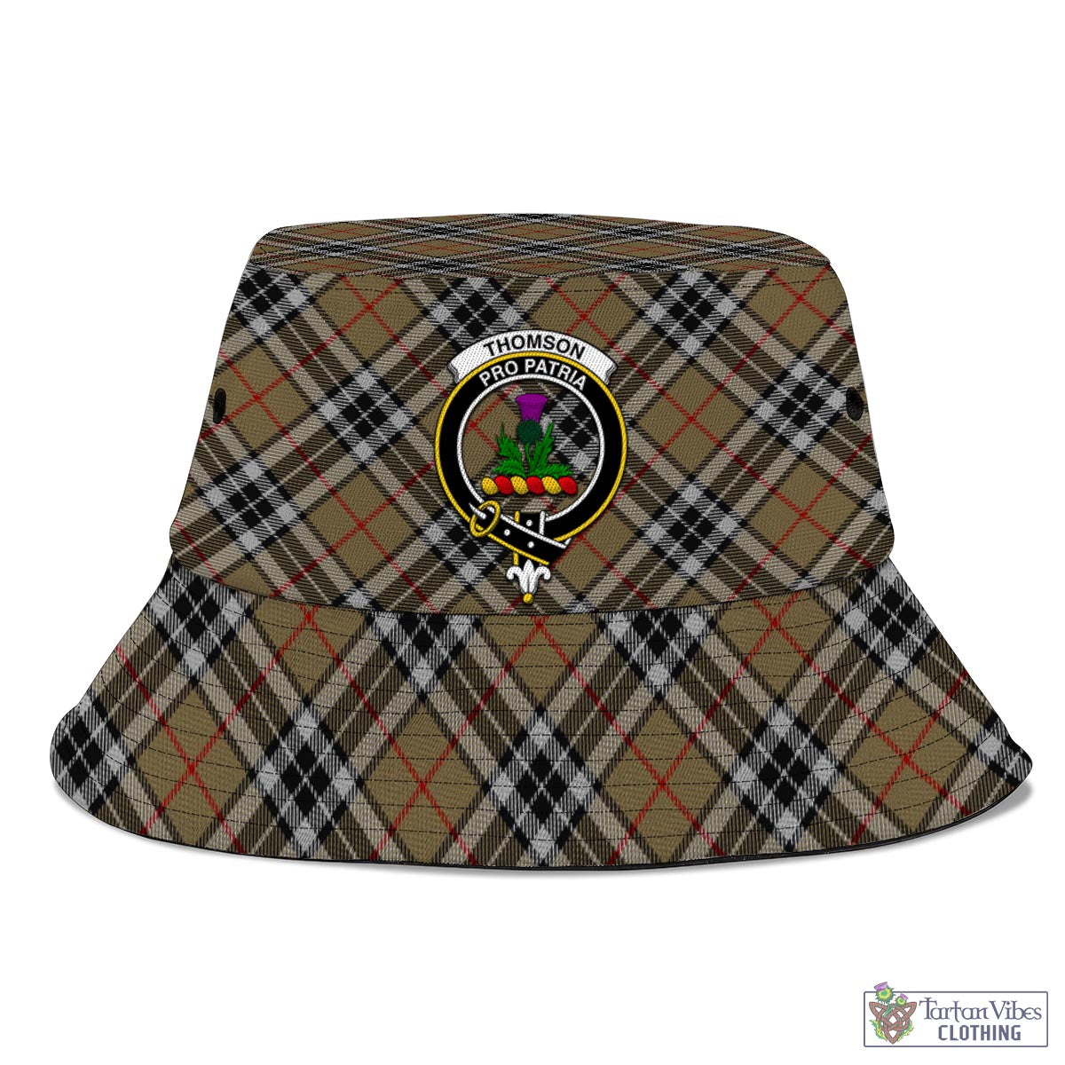 Tartan Vibes Clothing Thomson Camel Tartan Bucket Hat with Family Crest