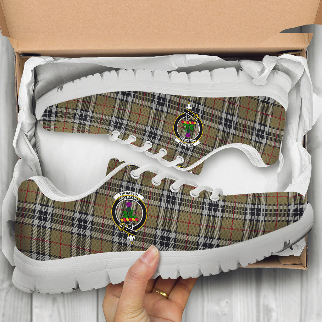 Thomson Camel Tartan Sneakers with Family Crest - Tartan Vibes Clothing