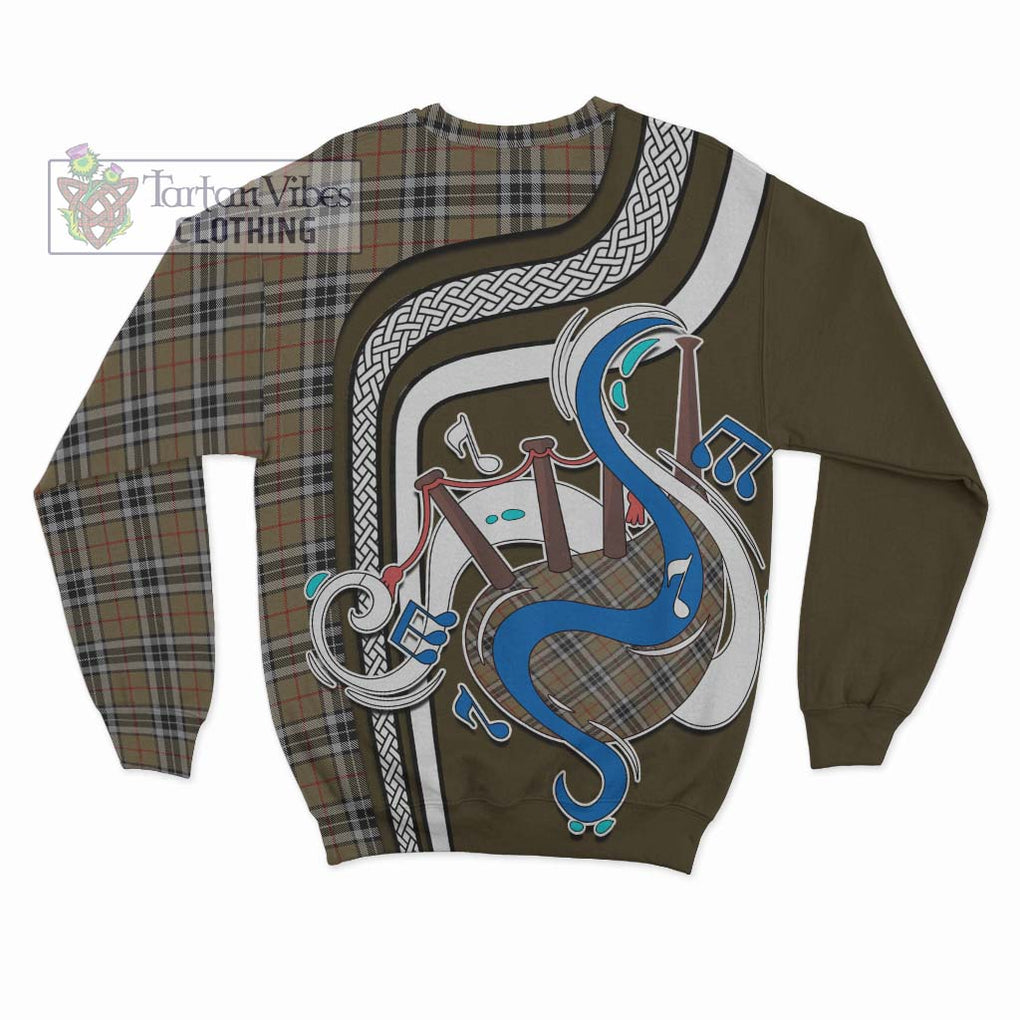 Tartan Vibes Clothing Thomson Camel Tartan Sweatshirt with Epic Bagpipe Style