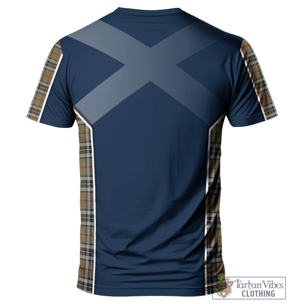 Tartan Vibes Clothing Thomson Camel Tartan T-Shirt with Family Crest and Scottish Thistle Vibes Sport Style