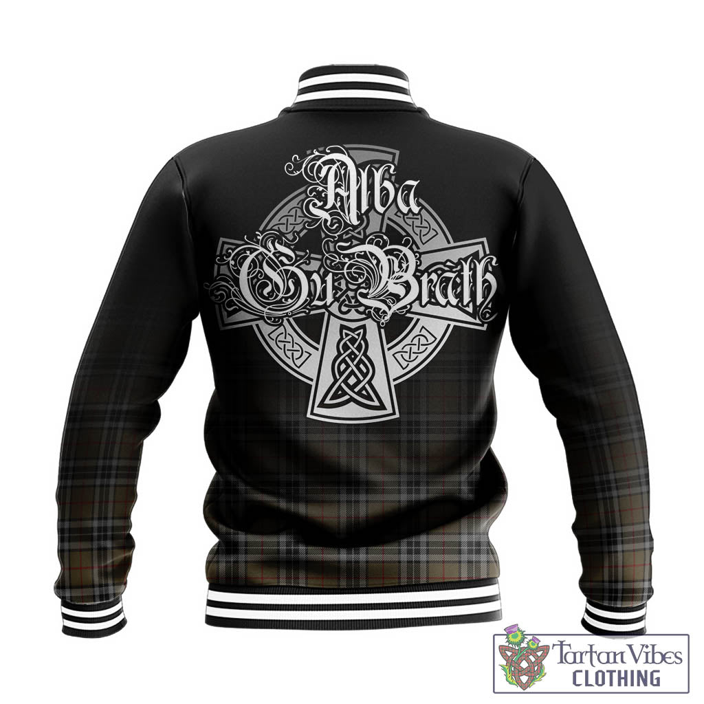 Tartan Vibes Clothing Thomson Camel Tartan Baseball Jacket Featuring Alba Gu Brath Family Crest Celtic Inspired