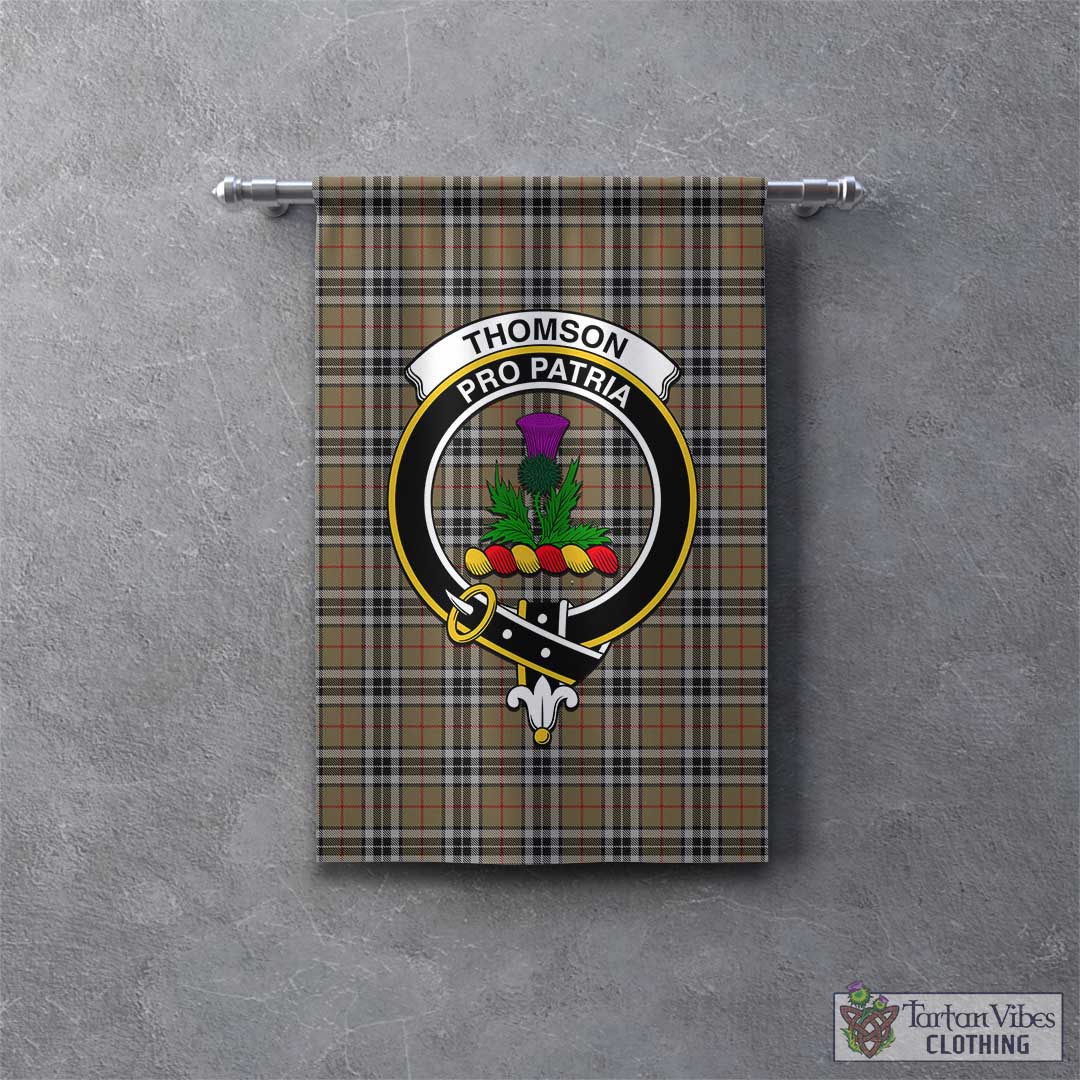 Tartan Vibes Clothing Thomson Camel Tartan Gonfalon, Tartan Banner with Family Crest