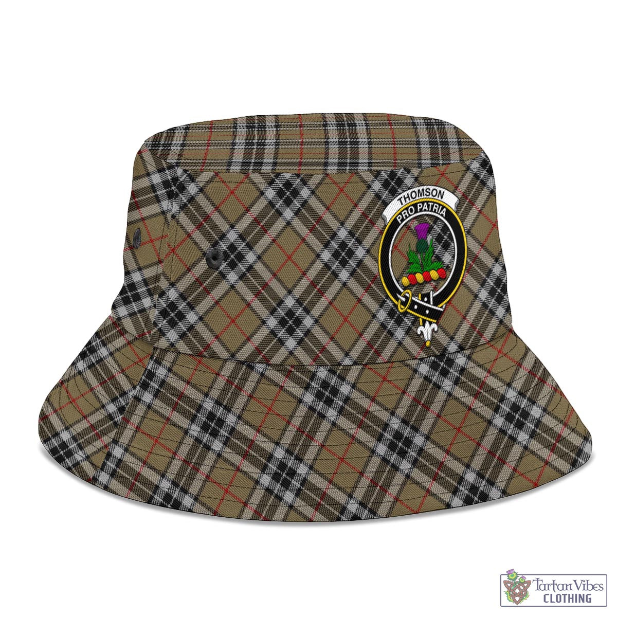 Tartan Vibes Clothing Thomson Camel Tartan Bucket Hat with Family Crest