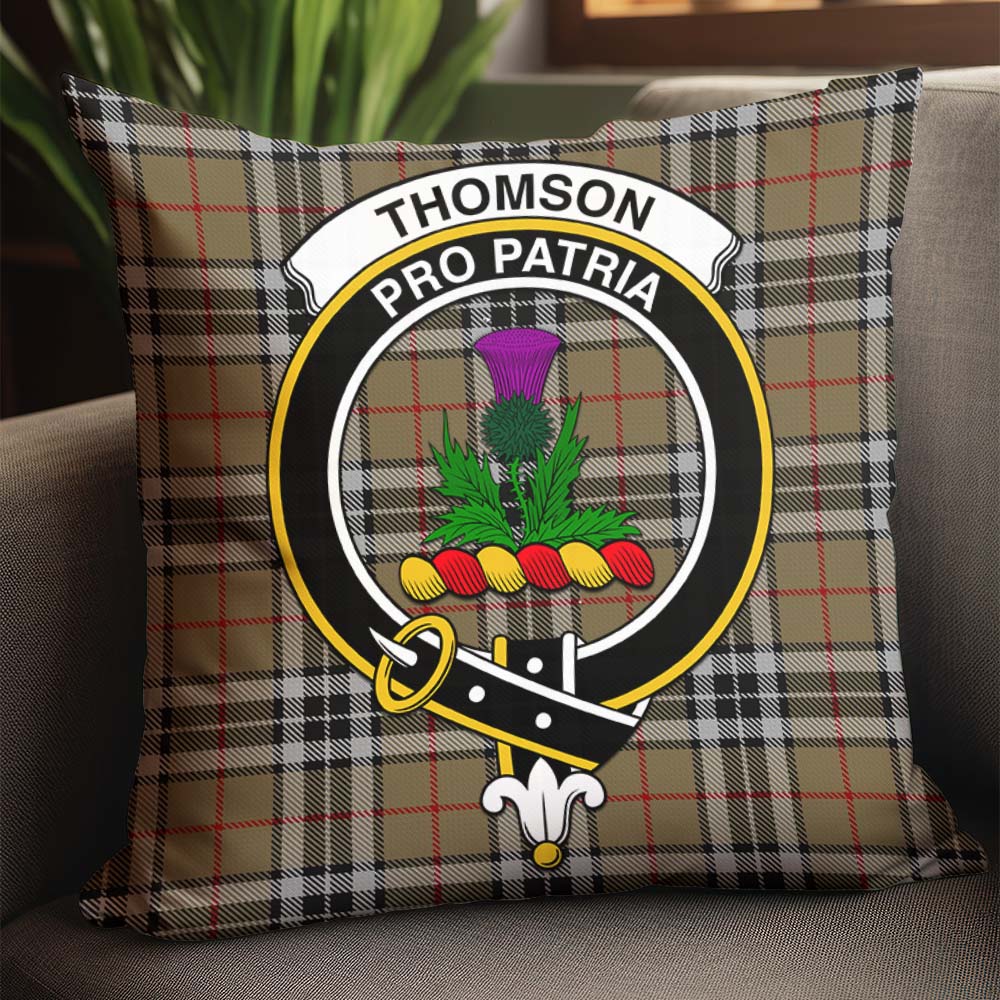 Thomson Camel Tartan Pillow Cover with Family Crest - Tartanvibesclothing