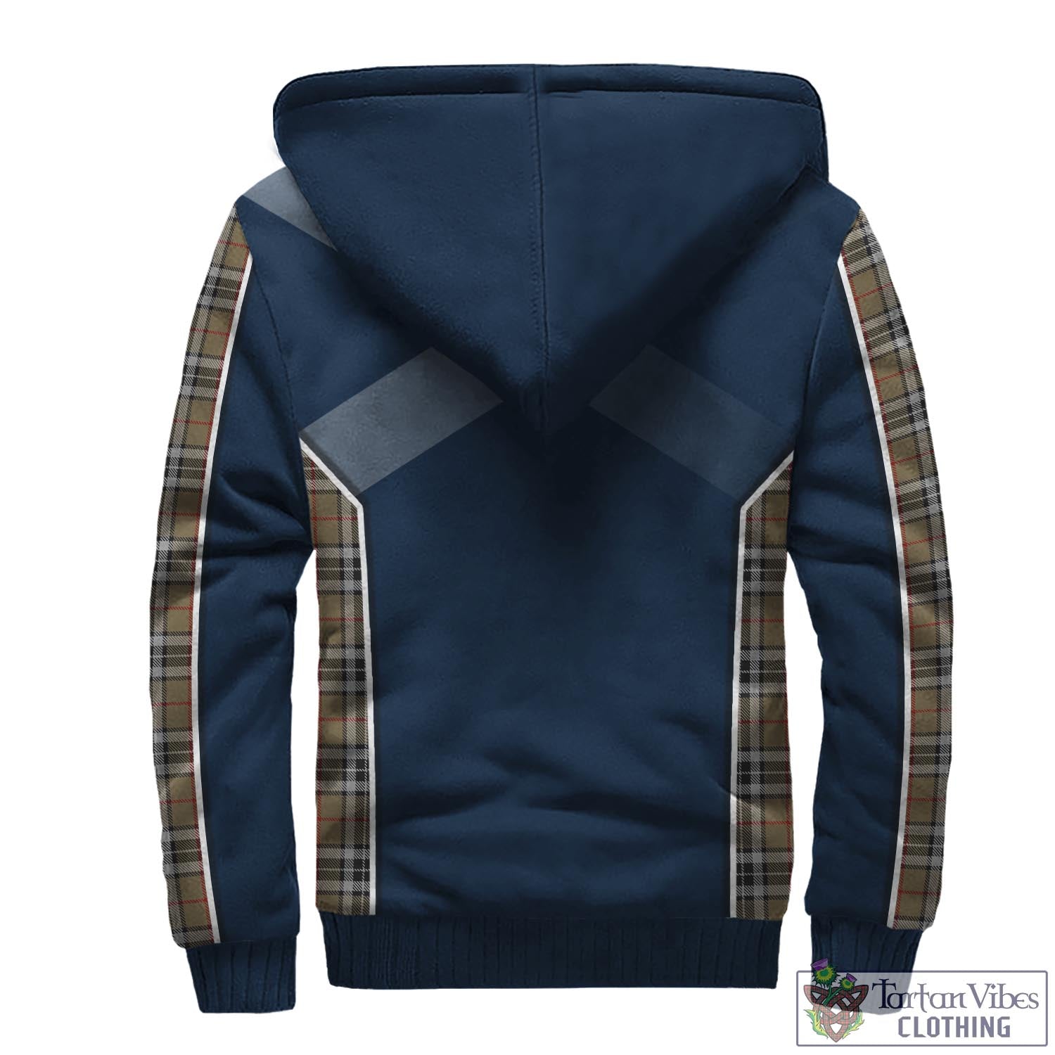 Tartan Vibes Clothing Thomson Camel Tartan Sherpa Hoodie with Family Crest and Scottish Thistle Vibes Sport Style